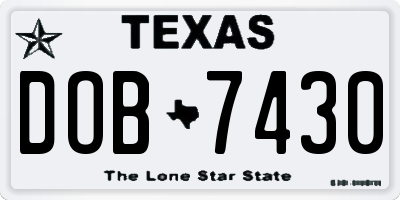 TX license plate DOB7430