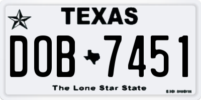 TX license plate DOB7451