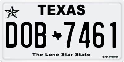 TX license plate DOB7461
