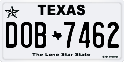 TX license plate DOB7462