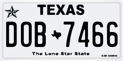 TX license plate DOB7466