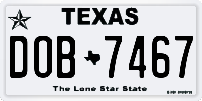 TX license plate DOB7467