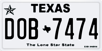 TX license plate DOB7474