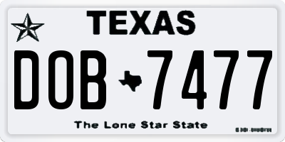 TX license plate DOB7477