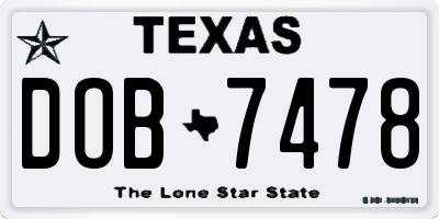 TX license plate DOB7478