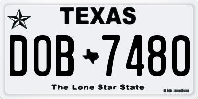 TX license plate DOB7480