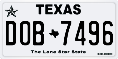 TX license plate DOB7496