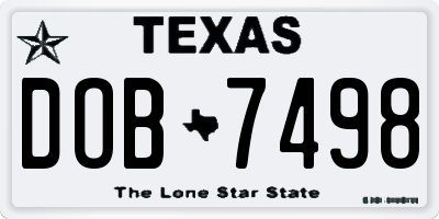 TX license plate DOB7498