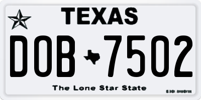 TX license plate DOB7502