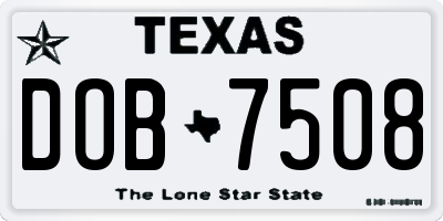 TX license plate DOB7508