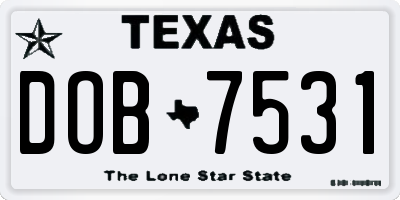 TX license plate DOB7531