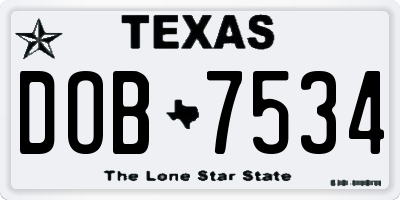 TX license plate DOB7534