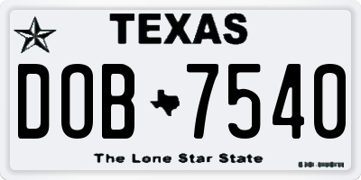 TX license plate DOB7540