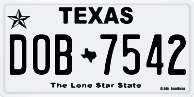 TX license plate DOB7542