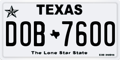 TX license plate DOB7600