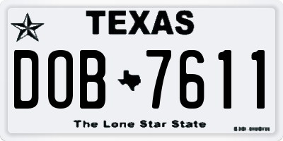 TX license plate DOB7611