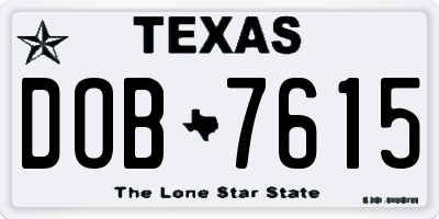 TX license plate DOB7615