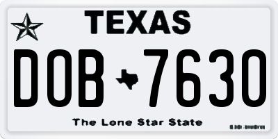 TX license plate DOB7630