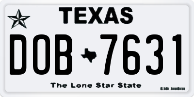 TX license plate DOB7631