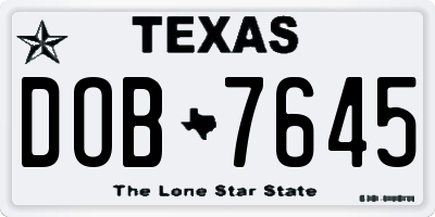 TX license plate DOB7645
