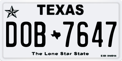 TX license plate DOB7647