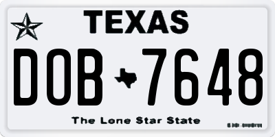 TX license plate DOB7648