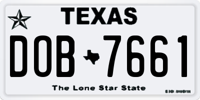TX license plate DOB7661