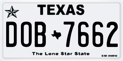 TX license plate DOB7662