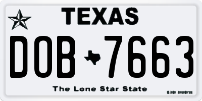 TX license plate DOB7663
