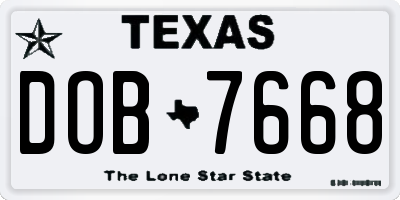 TX license plate DOB7668