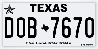 TX license plate DOB7670