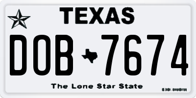 TX license plate DOB7674