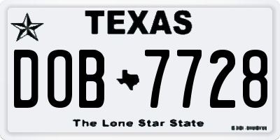 TX license plate DOB7728