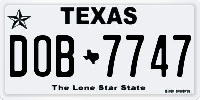 TX license plate DOB7747