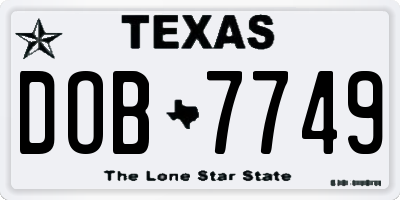 TX license plate DOB7749