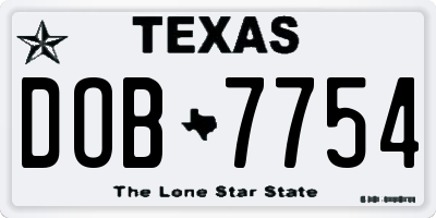TX license plate DOB7754