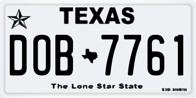 TX license plate DOB7761