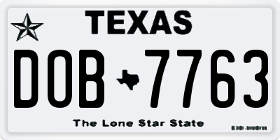 TX license plate DOB7763