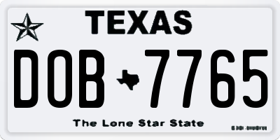 TX license plate DOB7765