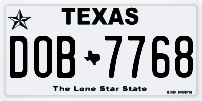 TX license plate DOB7768