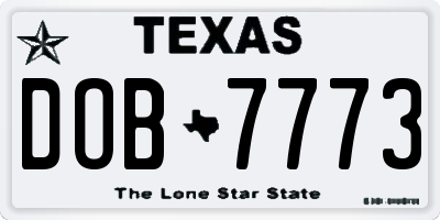 TX license plate DOB7773