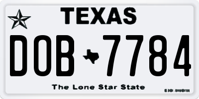 TX license plate DOB7784