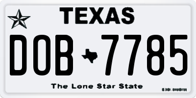 TX license plate DOB7785