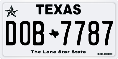TX license plate DOB7787
