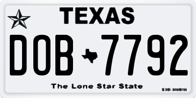 TX license plate DOB7792