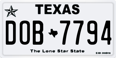 TX license plate DOB7794