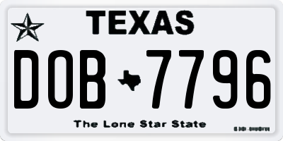 TX license plate DOB7796
