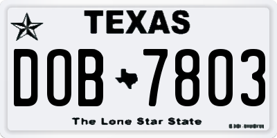 TX license plate DOB7803