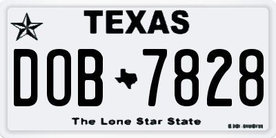 TX license plate DOB7828