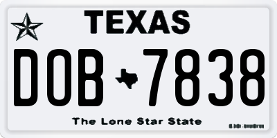 TX license plate DOB7838